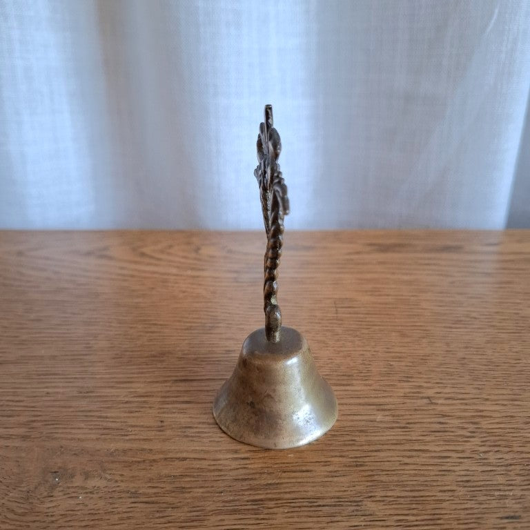 Vintage Brass Hand Bell with Ornate Floral Leaf Handle