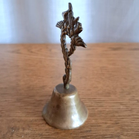 Vintage Brass Hand Bell with Ornate Floral Leaf Handle