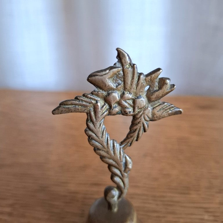 Vintage Brass Hand Bell with Ornate Floral Leaf Handle