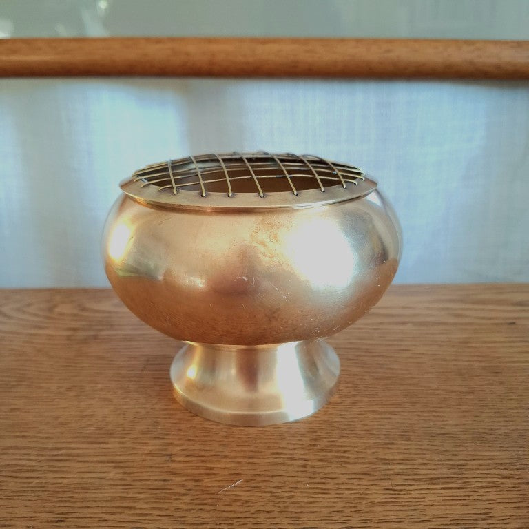 Vintage Brass Rose Bowl Flower Vase with Removable Wire Grid