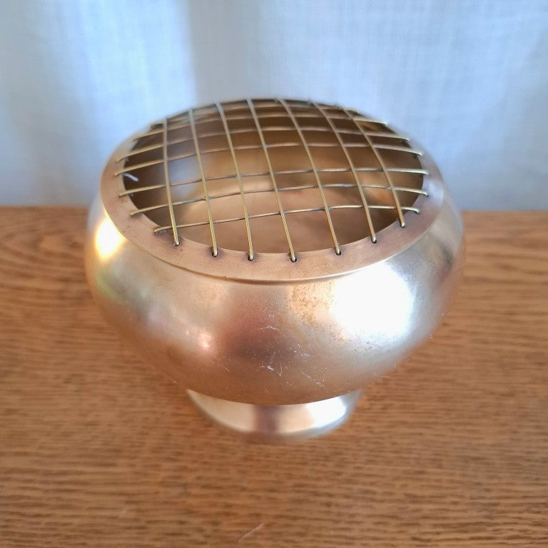 Vintage Brass Rose Bowl Flower Vase with Removable Wire Grid