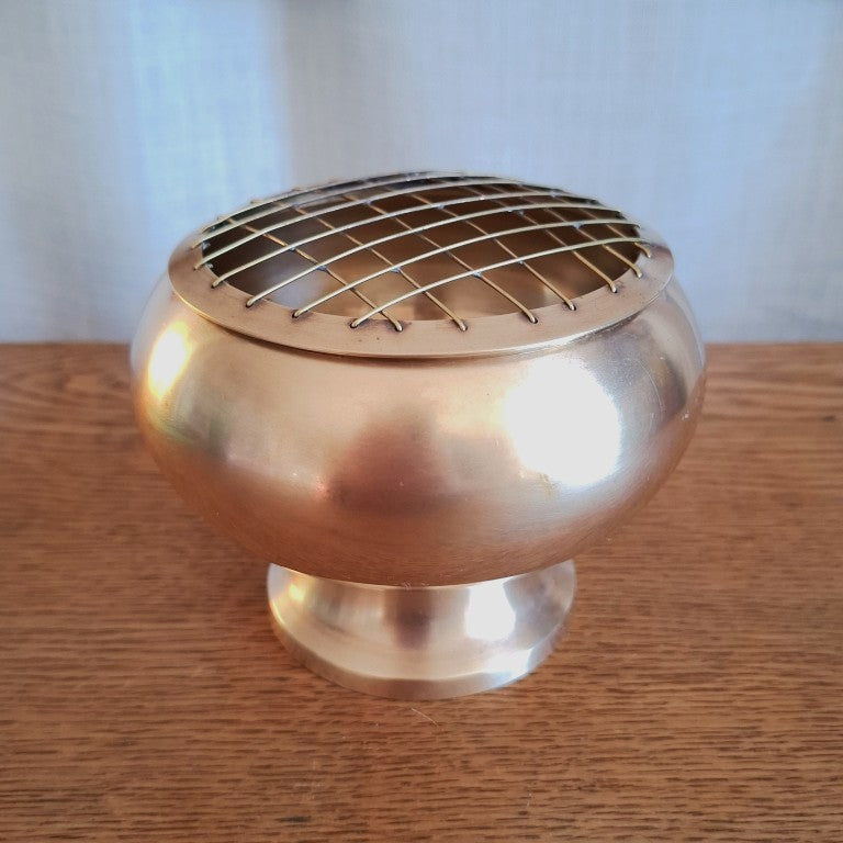 Vintage Brass Rose Bowl Flower Vase with Removable Wire Grid