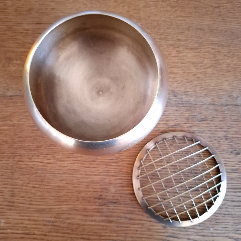 Vintage Brass Rose Bowl Flower Vase with Removable Wire Grid