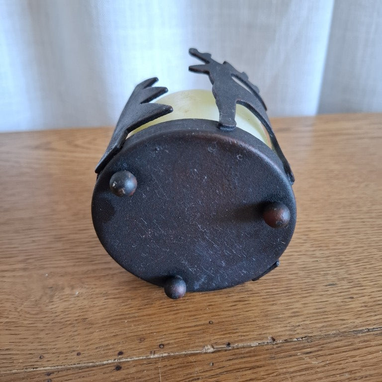 Cast Metal Stag and Pine Tree Christmas Candle Holder