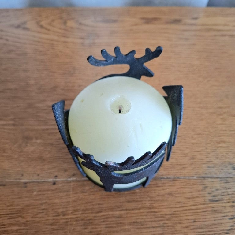 Cast Metal Stag and Pine Tree Christmas Candle Holder