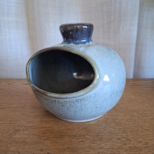 Vintage Blue Clay Craft NZ Studio Pottery Salt Pig
