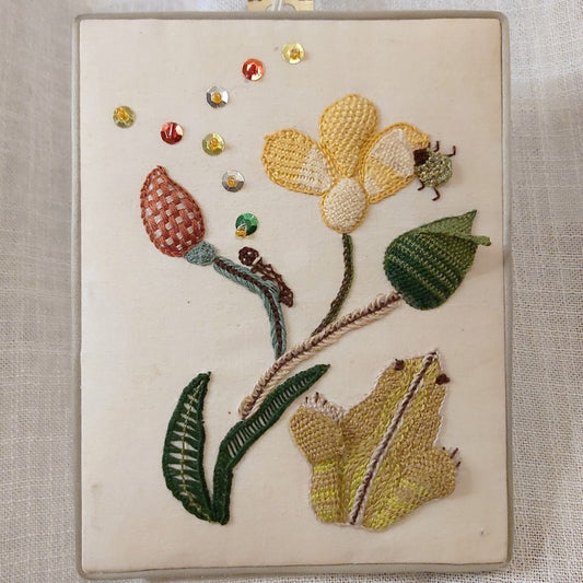 Vintage Frog and Flower 3D Embroidery