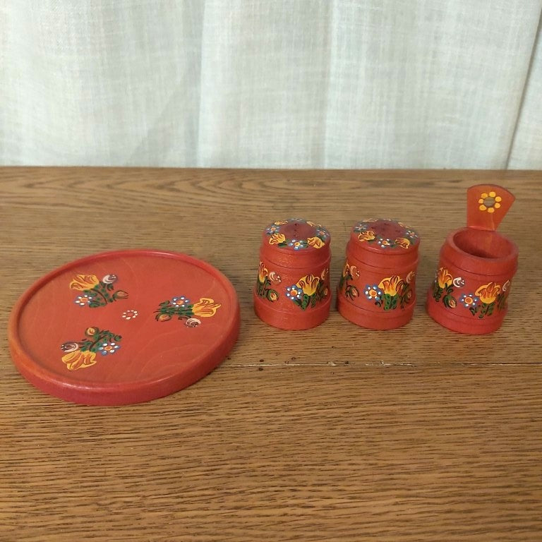 Handpainted Vintage Floral Austrian Condiment Set