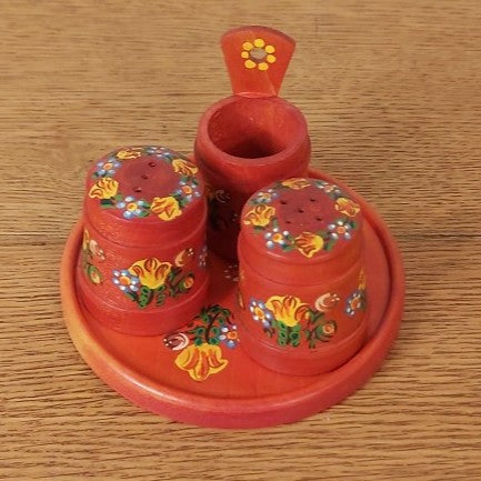 Handpainted Vintage Floral Austrian Condiment Set