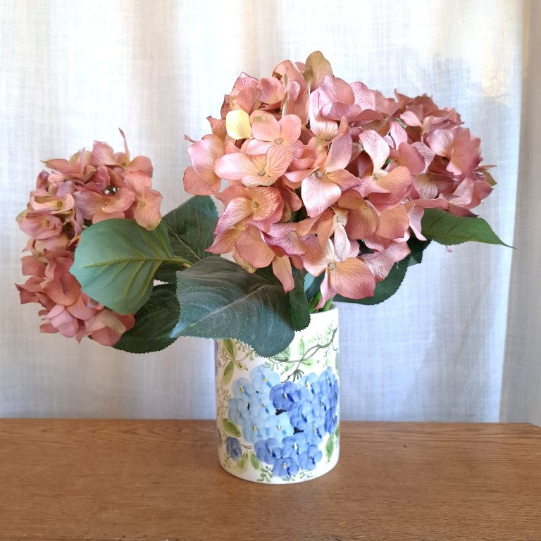 Vintage Italian Hand-Painted Ceramic Hydrangea Utensil Holder & Crock