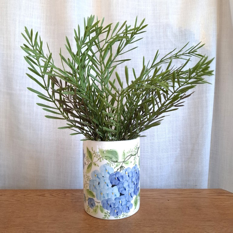 Vintage Italian Hand-Painted Ceramic Hydrangea Utensil Holder & Crock