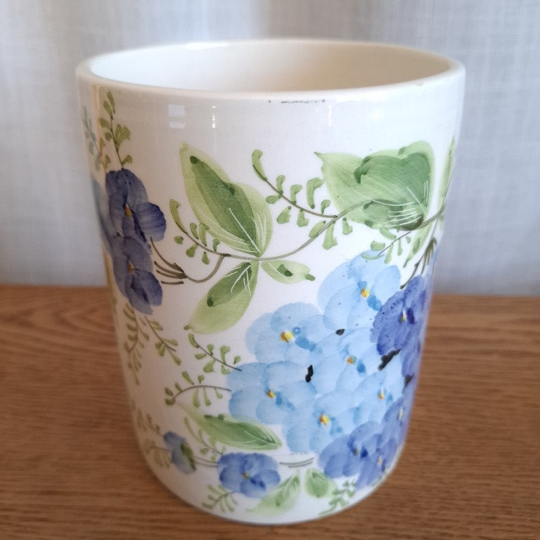Vintage Italian Hand-Painted Ceramic Hydrangea Utensil Holder & Crock