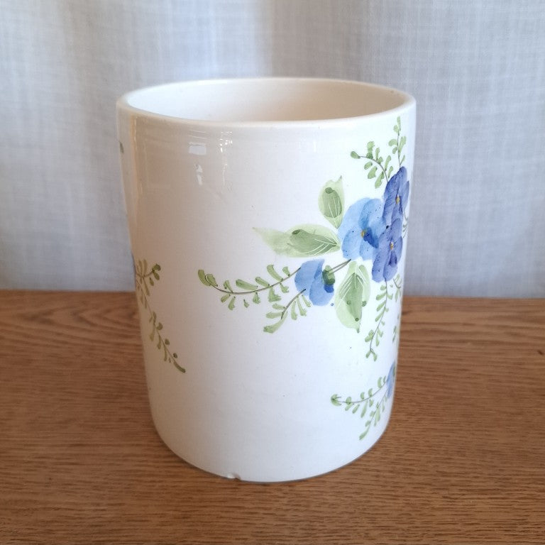 Vintage Italian Hand-Painted Ceramic Hydrangea Utensil Holder & Crock