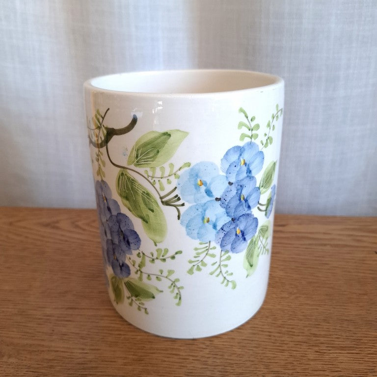 Vintage Italian Hand-Painted Ceramic Hydrangea Utensil Holder & Crock