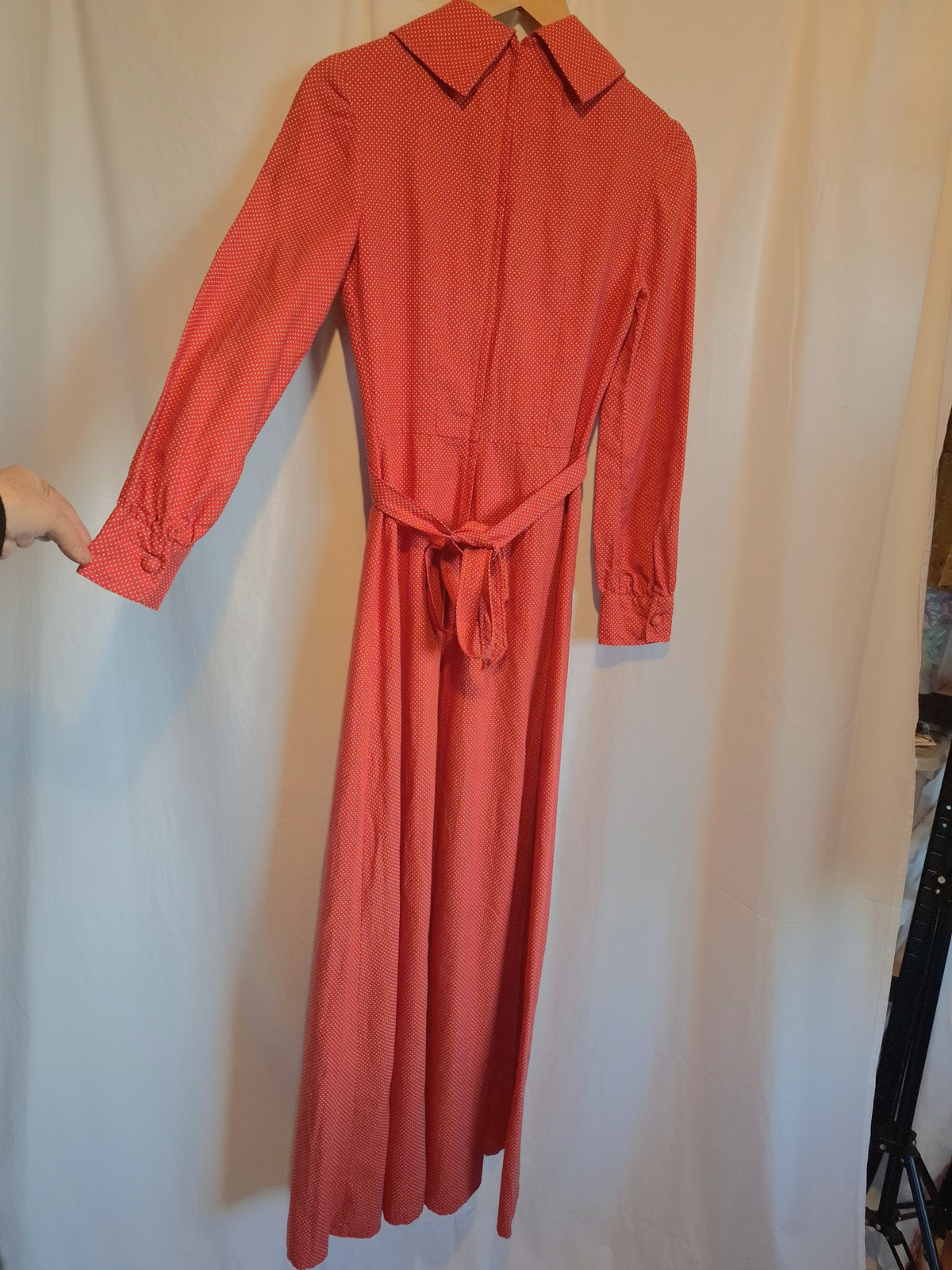Vintage Women's Red Polka Dot Smocked Maxi Dress Size 10