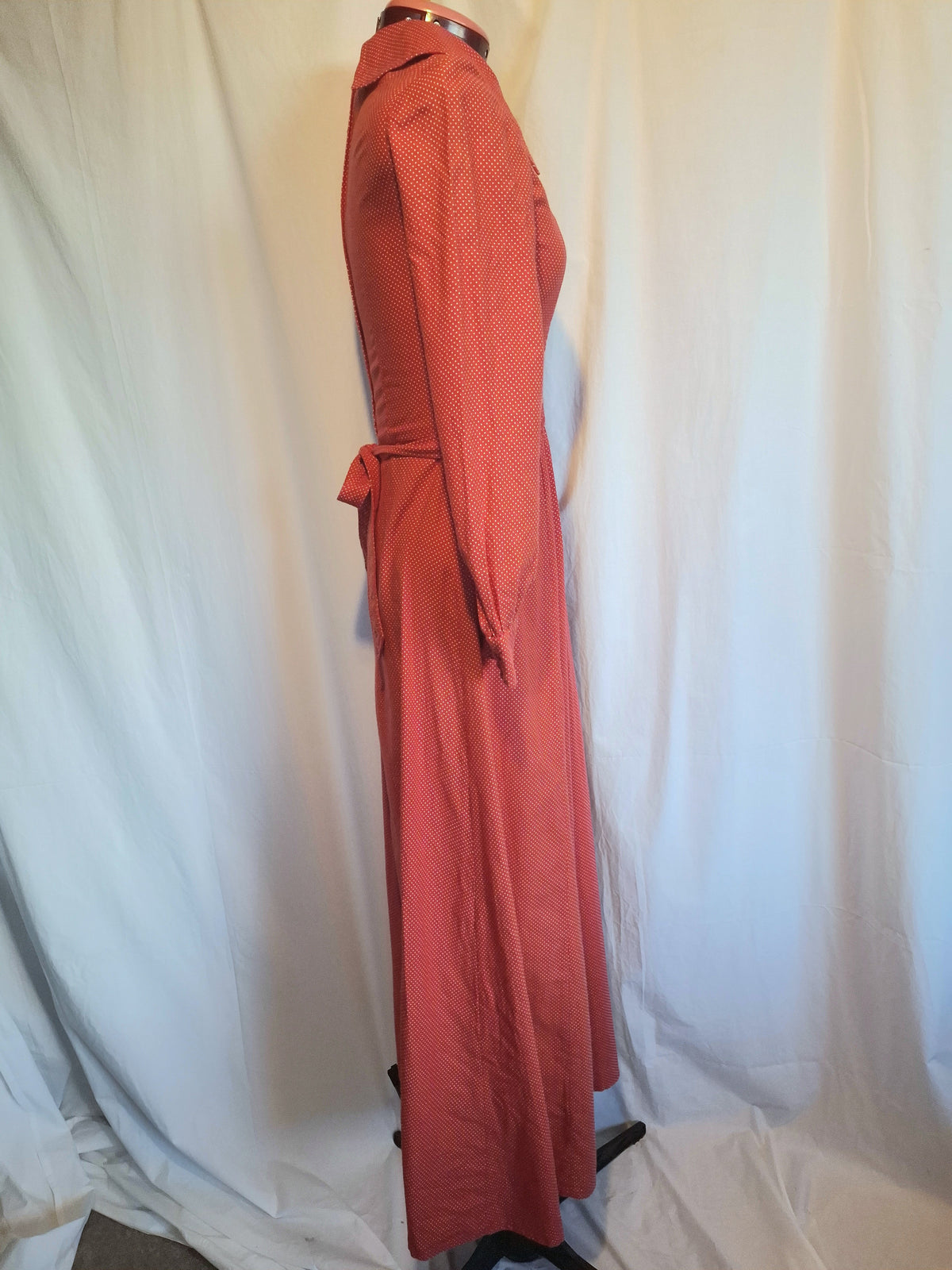 Vintage Women's Red Polka Dot Smocked Maxi Dress Size 10