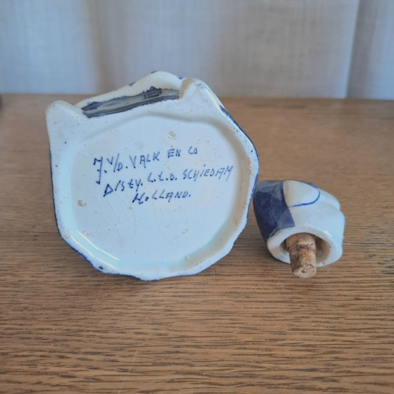 Vintage Mid-Century Delft Blue Dutch Woman Ceramic Gin Decanter