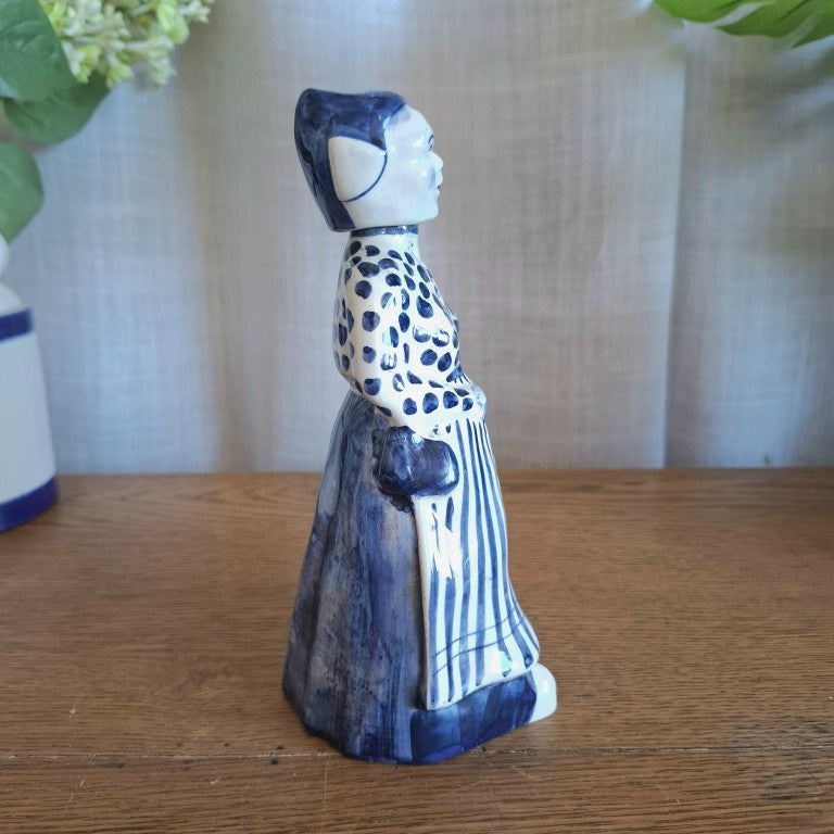 Vintage Mid-Century Delft Blue Dutch Woman Ceramic Gin Decanter