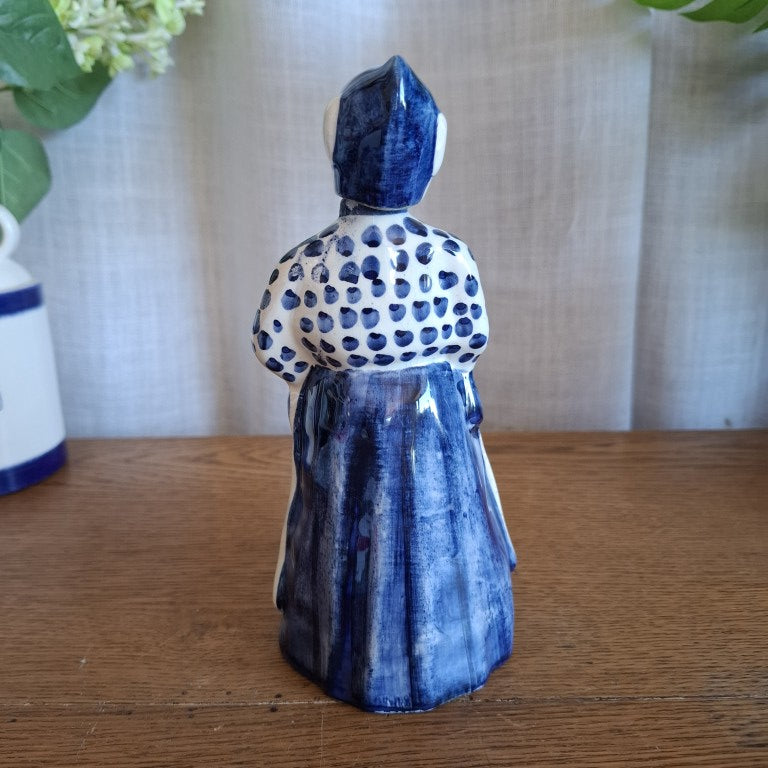 Vintage Mid-Century Delft Blue Dutch Woman Ceramic Gin Decanter