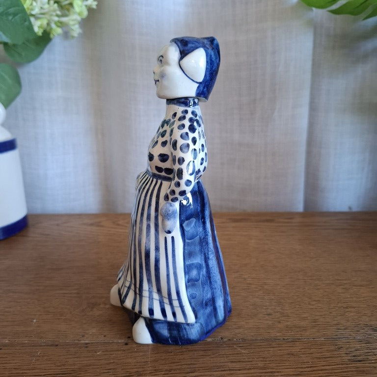 Vintage Mid-Century Delft Blue Dutch Woman Ceramic Gin Decanter