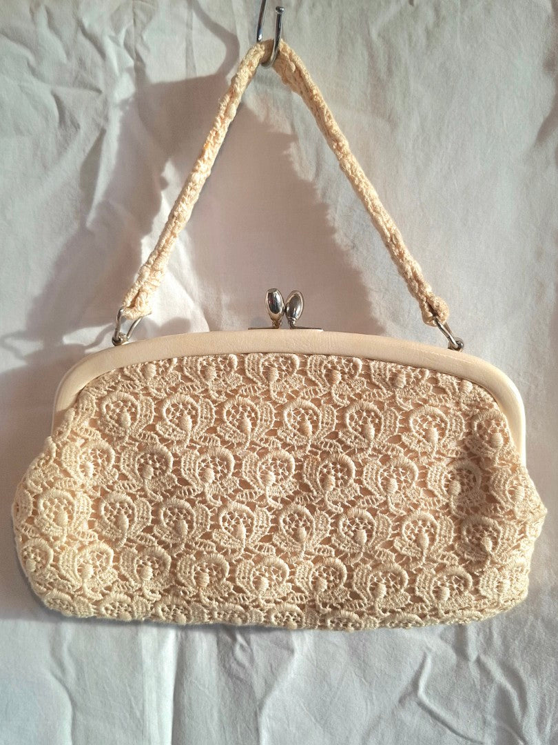 Vintage Cream Lace Clutch Bag