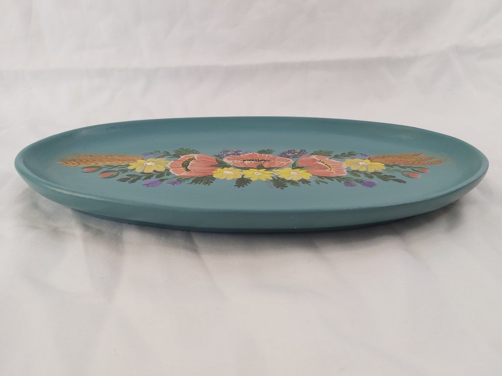Vintage Ceramic Folk Art Painted Oval Dish