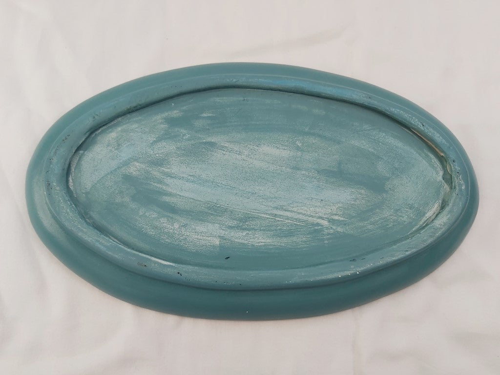Vintage Ceramic Folk Art Painted Oval Dish