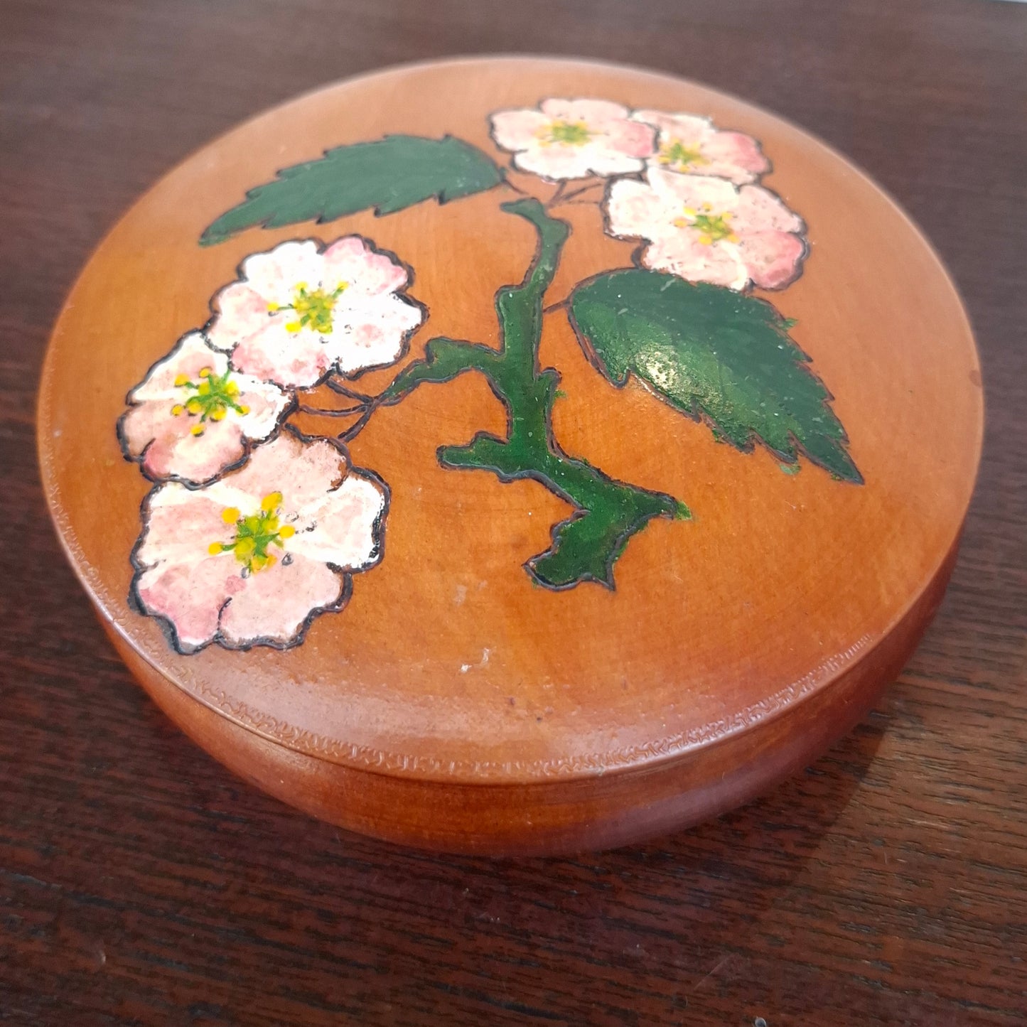 Vintage Handturned Handpainted Wood Trinket Box