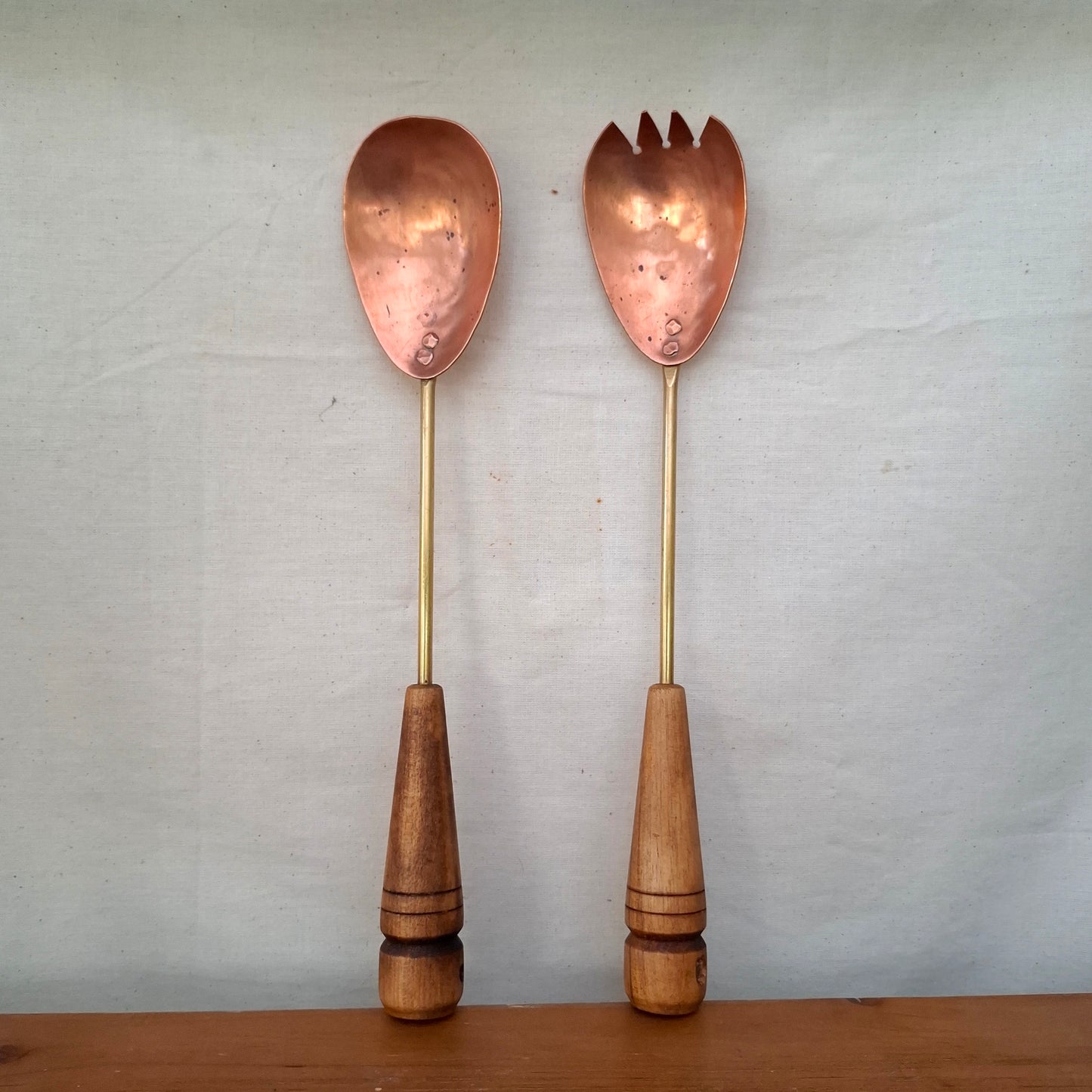 Vintage Copper and Brass Salad Servers
