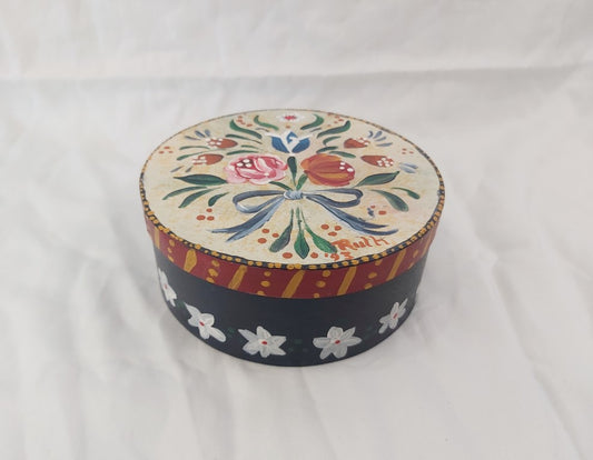 Vintage Folk Art Hand Painted Wood Box