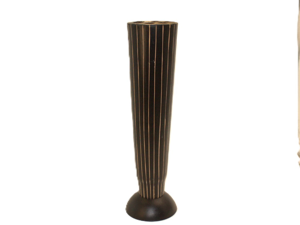 Tall Rustic Carved Wood Vase