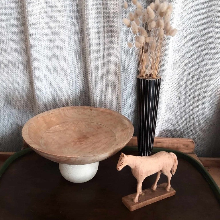 Large Rustic Wood Pedestal Bowl