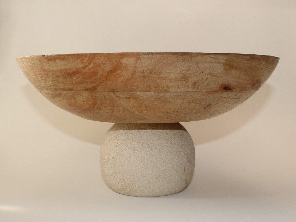 Large Rustic Wood Pedestal Bowl