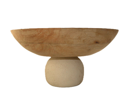 Large Rustic Wood Pedestal Bowl