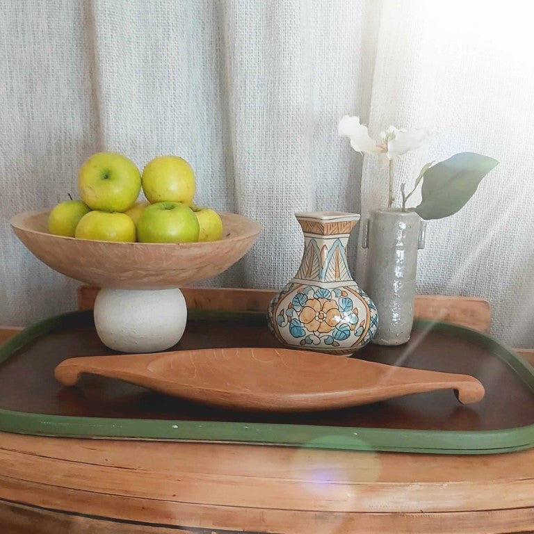 Large Rustic Wood Pedestal Bowl
