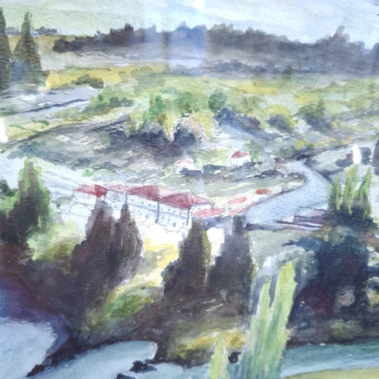 Watercolour Landscape Old Cromwell Bridge Signed BD White