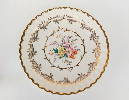 Stunning Vintage Wood & Sons Floral Plate with Gold Rim