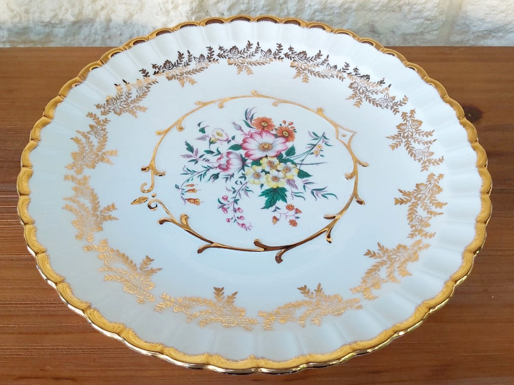 Stunning Vintage Wood & Sons Floral Plate with Gold Rim