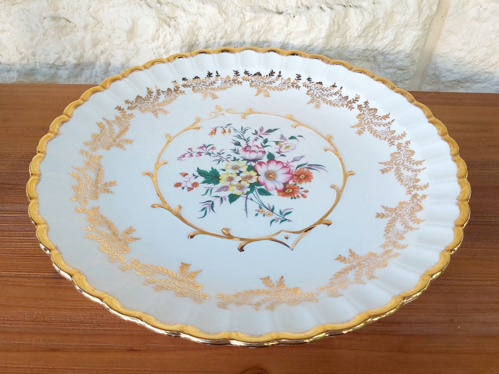 Stunning Vintage Wood & Sons Floral Plate with Gold Rim