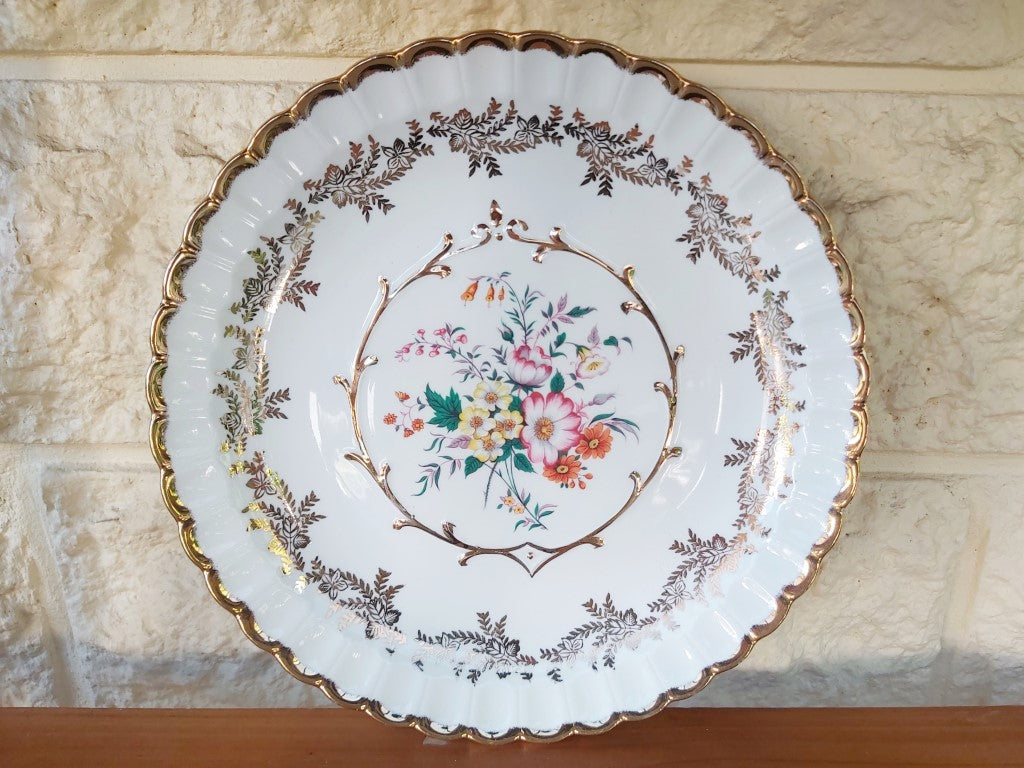 Stunning Vintage Wood & Sons Floral Plate with Gold Rim