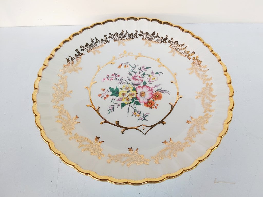 Stunning Vintage Wood & Sons Floral Plate with Gold Rim