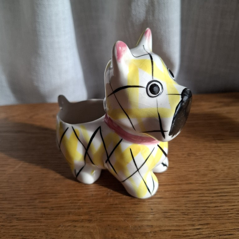 Yellow Plaid Scottie Dog Planter