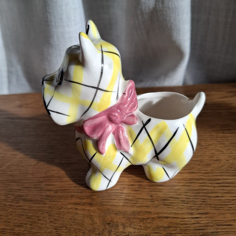 Yellow Plaid Scottie Dog Planter
