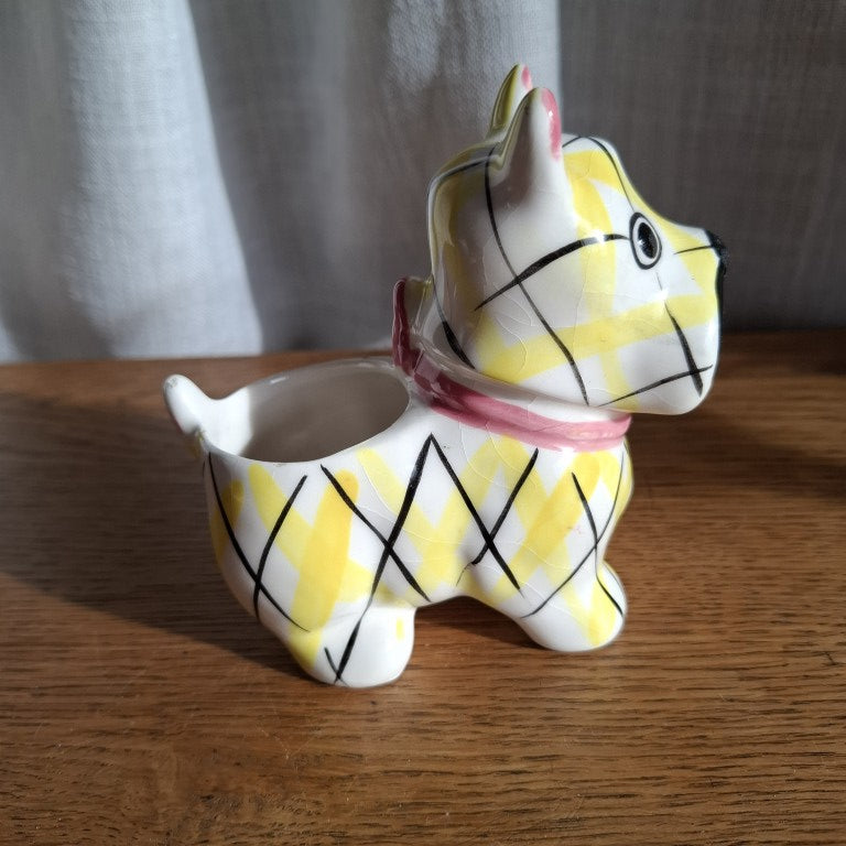 Yellow Plaid Scottie Dog Planter