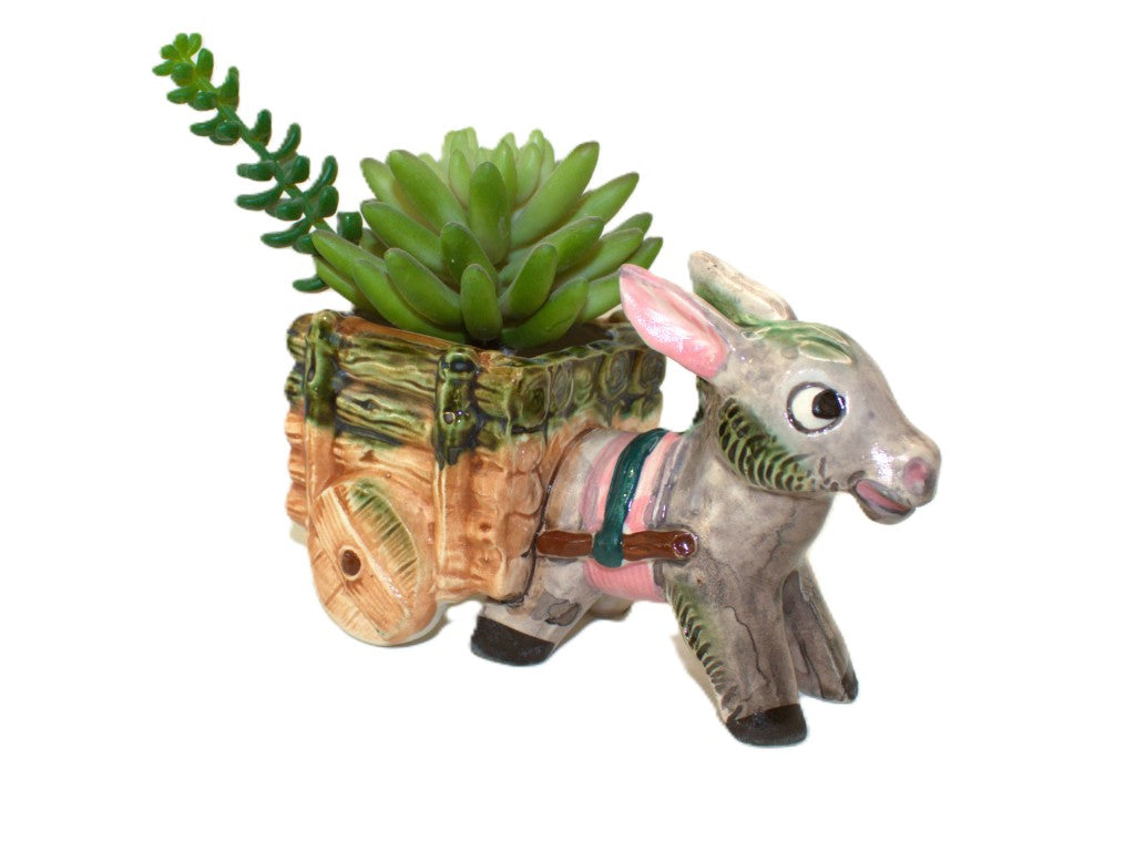 Kitsch Vintage Ceramic Donkey Cart Planter
