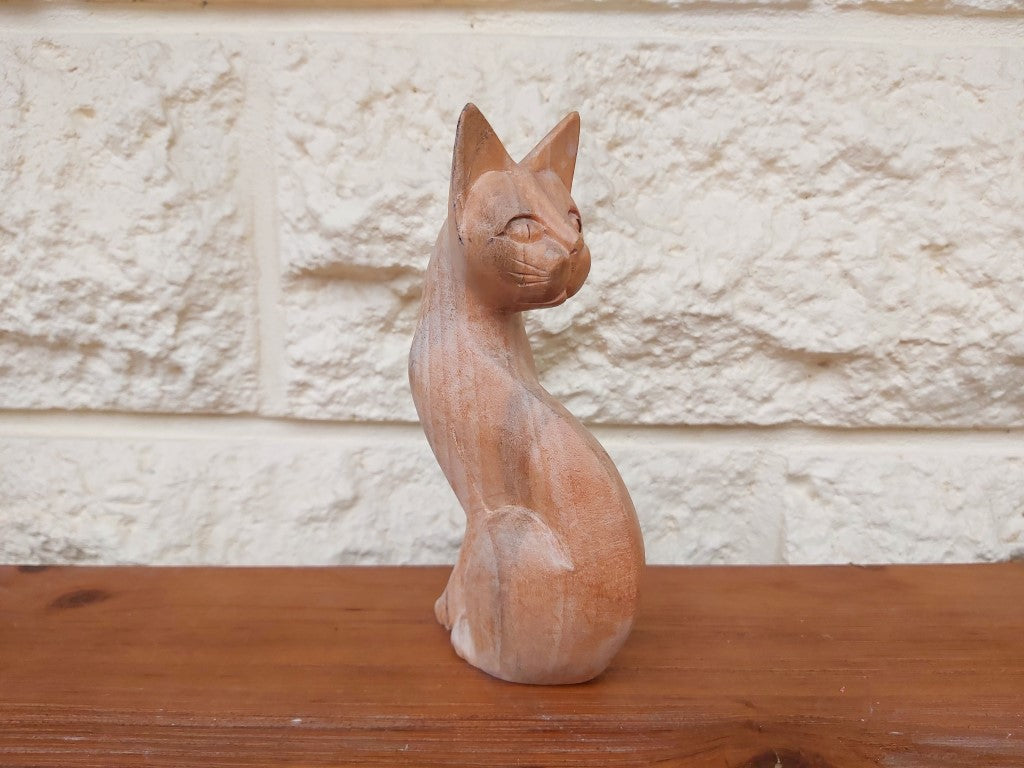 MCM Style Hand Carved Wood Cat Figurine