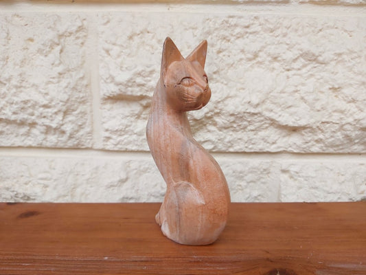 MCM Style Hand Carved Wood Cat Figurine