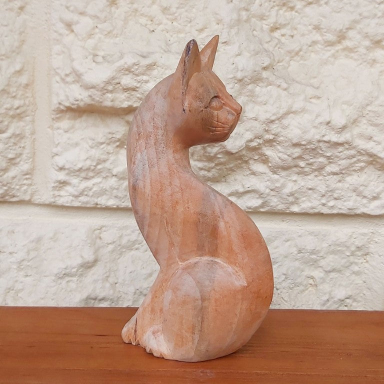 MCM Style Hand Carved Wood Cat Figurine