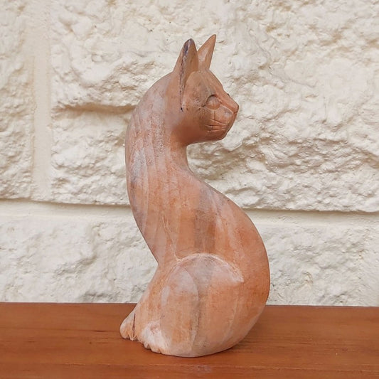 MCM Style Hand Carved Wood Cat Figurine