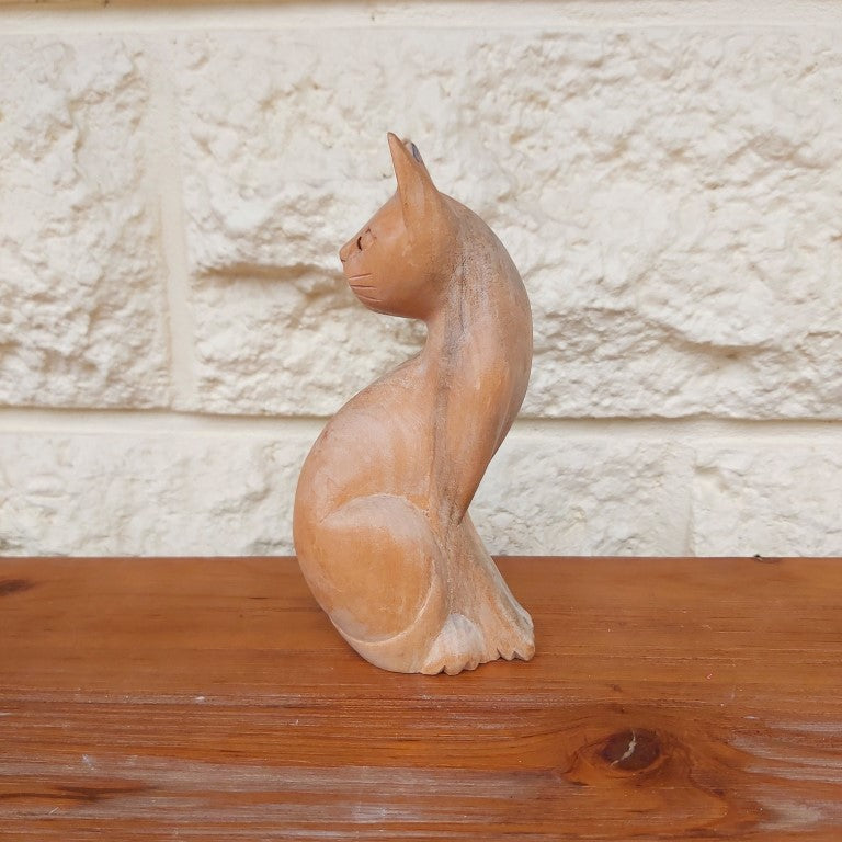 MCM Style Hand Carved Wood Cat Figurine